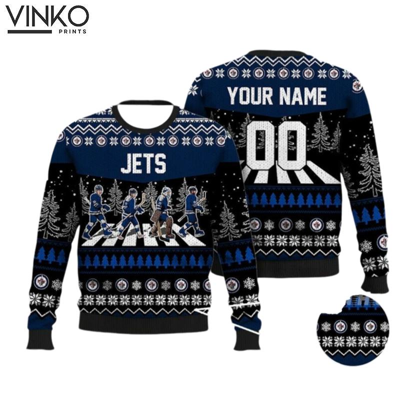 Custom Jets Walking Abbey Road Ice Hockey Ugly Christmas Sweater