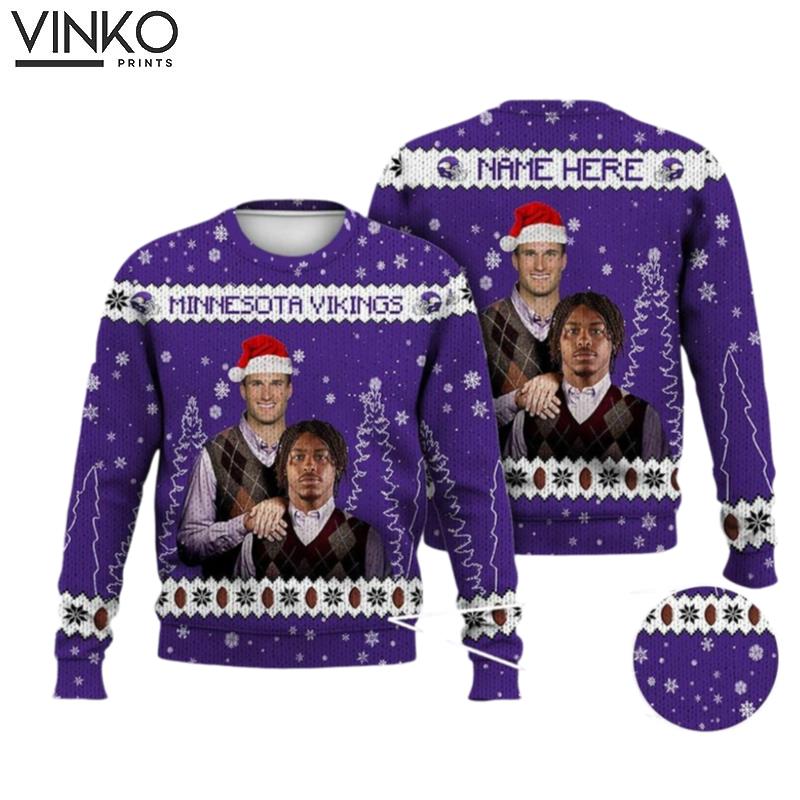 Custom Justin Jefferson Kirk Cousins Minnesota Football Ugly Christmas Sweater