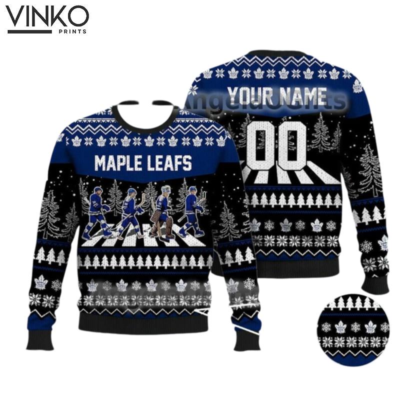 Custom Maple Leafs Walking Abbey Road Ice Hockey Ugly Christmas Sweater