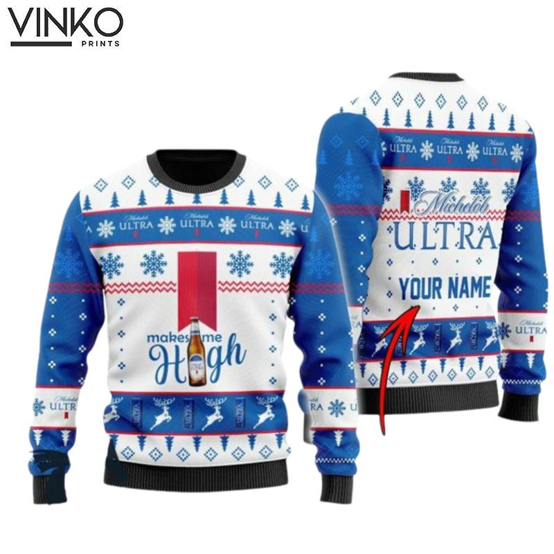 Custom Michelob Ultra Makes Me High Ugly Christmas Sweater