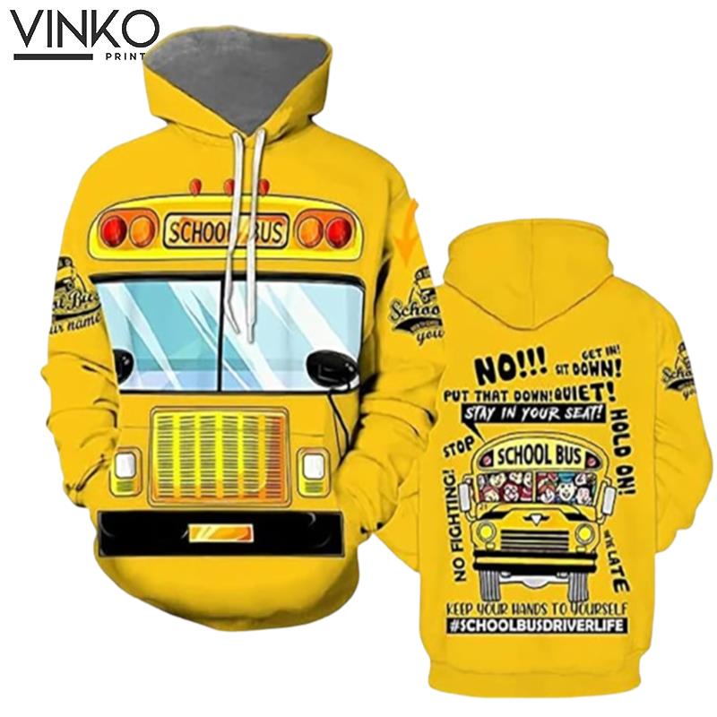 Custom Name Yellow American School Bus Hoodie