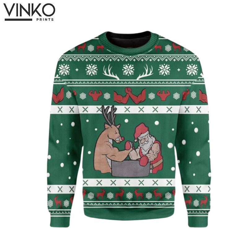 Custom Reindeer And Santa Ugly Christmas Sweater