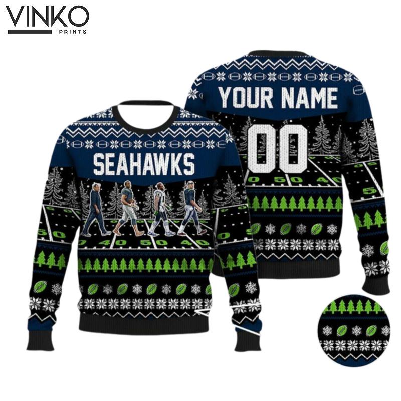 Custom Seahawks Walking Abbey Road Football Ugly Christmas Sweater