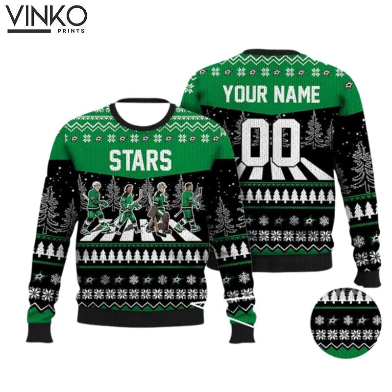 Custom Stars Walking Abbey Road Ice Hockey Ugly Christmas Sweater