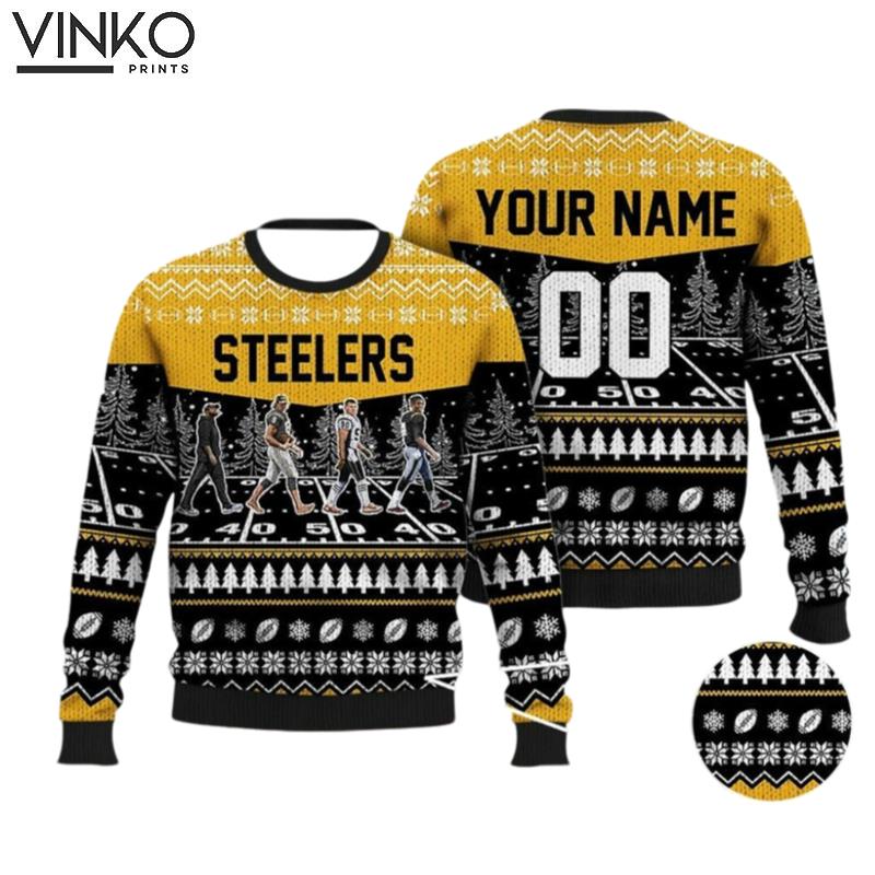 Custom Steeler Walking Abbey Road Football Ugly Christmas Sweater