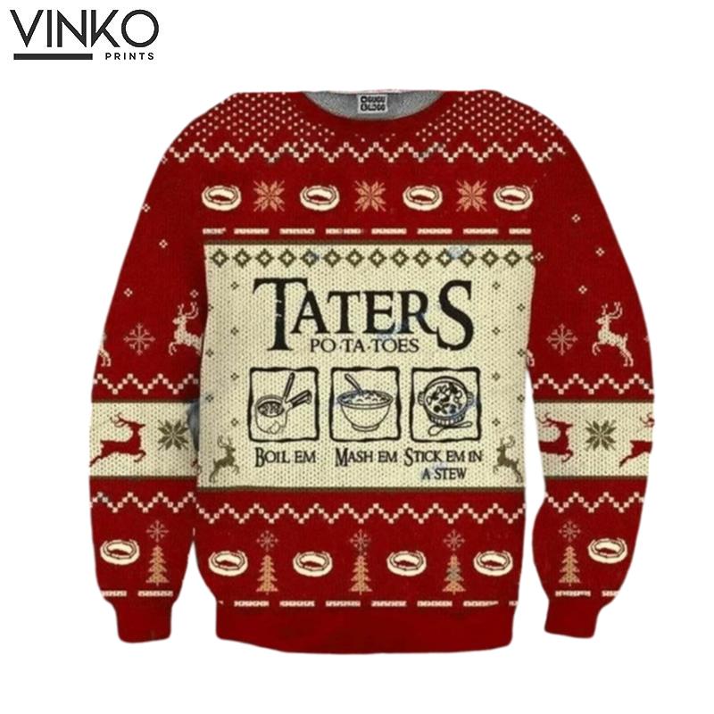 Custom Taters Potatoes Red 2023 Merry Christmas Ugly Christmas Sweater