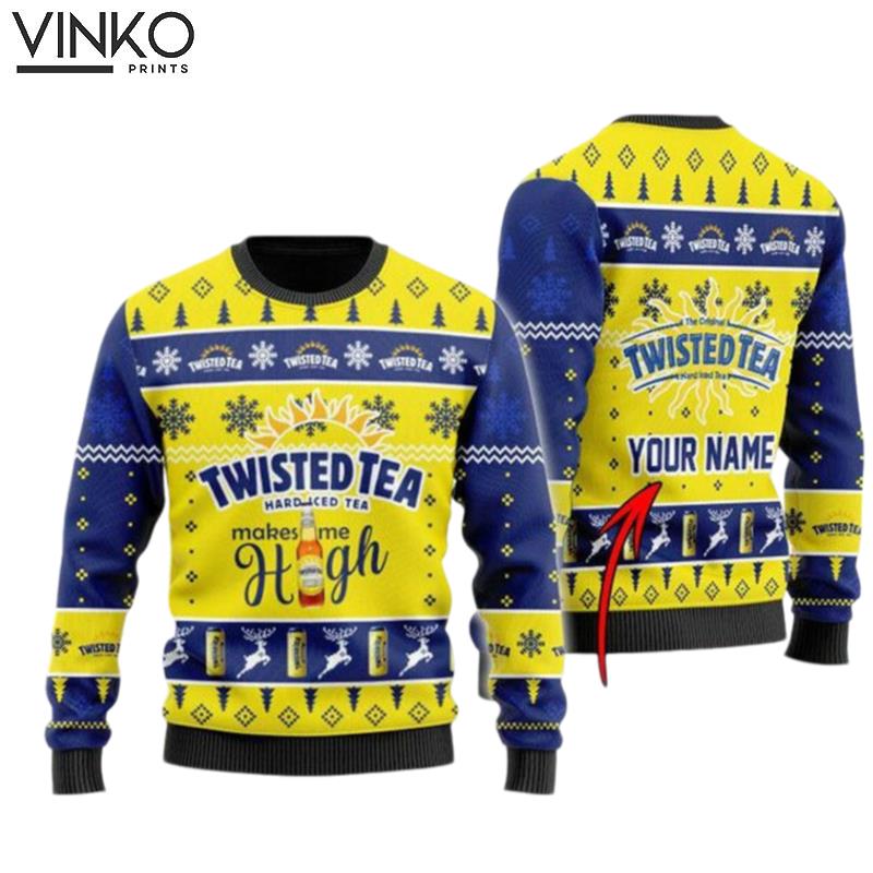 Custom Twisted Tea Makes Me High Ugly Christmas Sweater