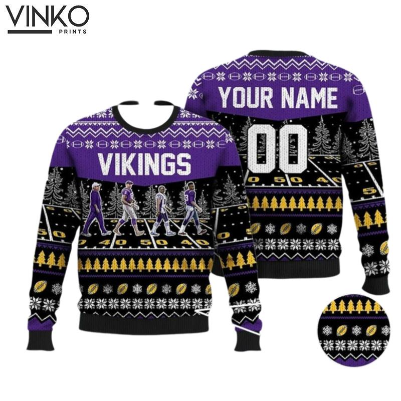 Custom Vikings Walking Abbey Road Football Ugly Christmas Sweater