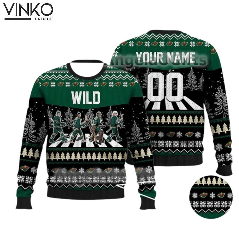 Custom Wild Walking Abbey Road Ice Hockey Ugly Christmas Sweater