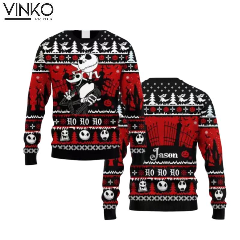 Customized Jack And Zero Nightmare Before Xmas Ugly Xmas Family Gifts Ugly Christmas Sweater