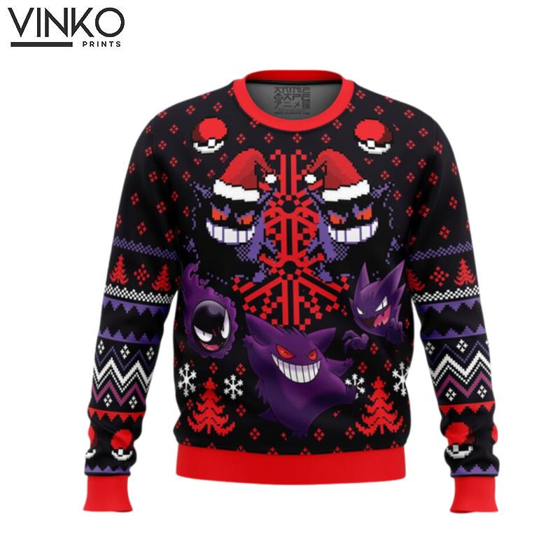 Cute Xmas Ghosts Gengar Ghastly Pokemon Woolen Ugly Christmas Sweater