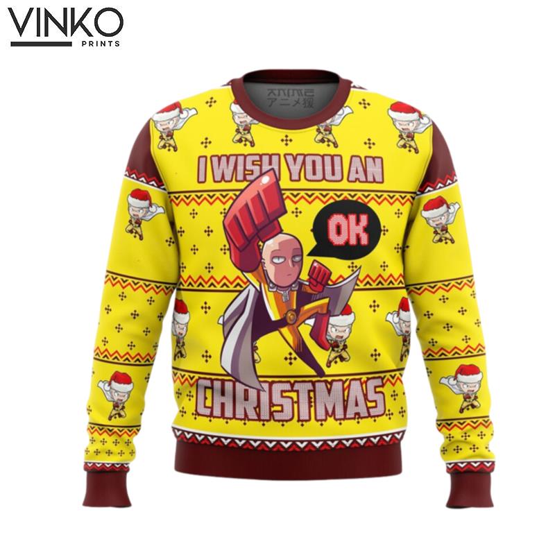 Cute Xmas One Punch Saitama Ok Woolen Ugly Christmas Sweater