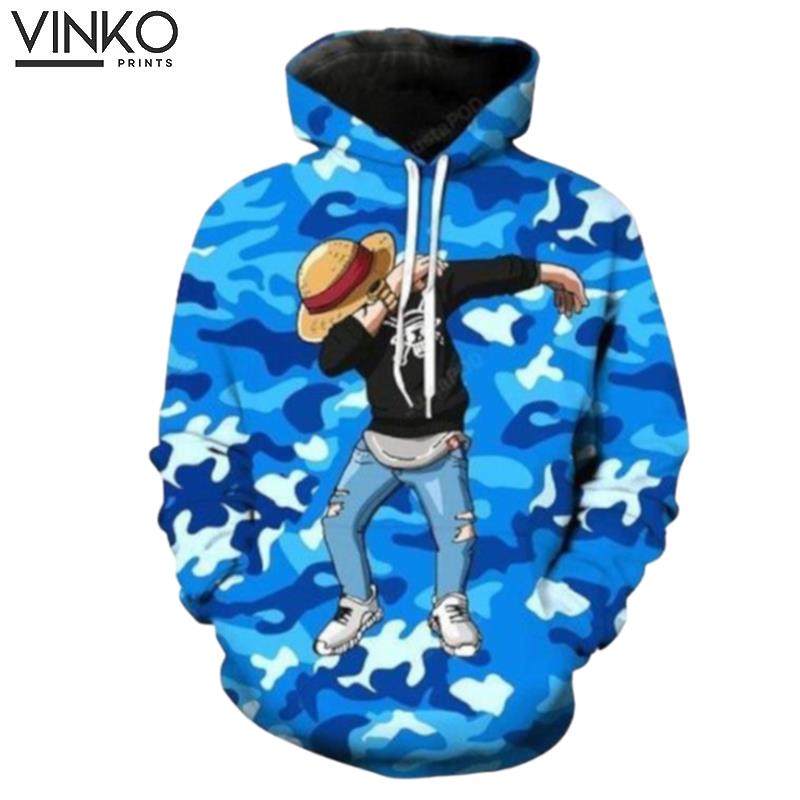 Dabbing Monkey D Luffy Blue Camouflage One Piece Hoodie