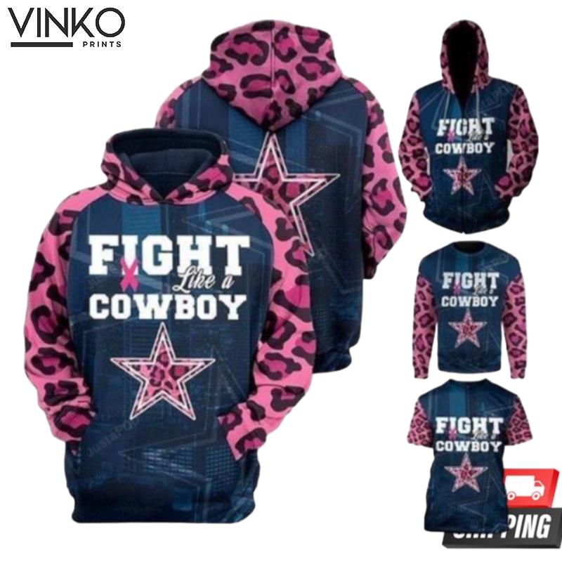 Dallas Cowboys Fight Like A Cowboys Pink Leopard Pattern Slevees Br East Cancer Hoodie