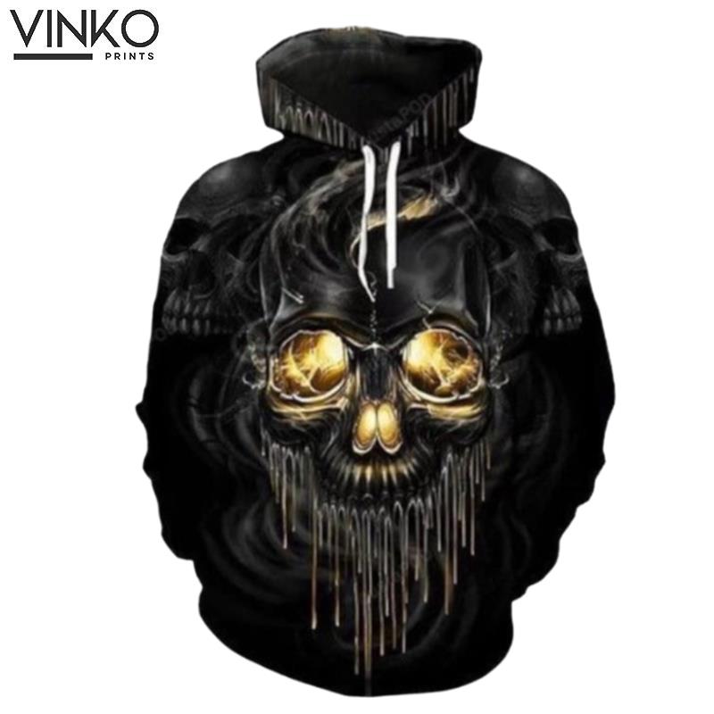 Dark Fantasy Evil Glowing Fiery Eyed Black Skull Hoodie