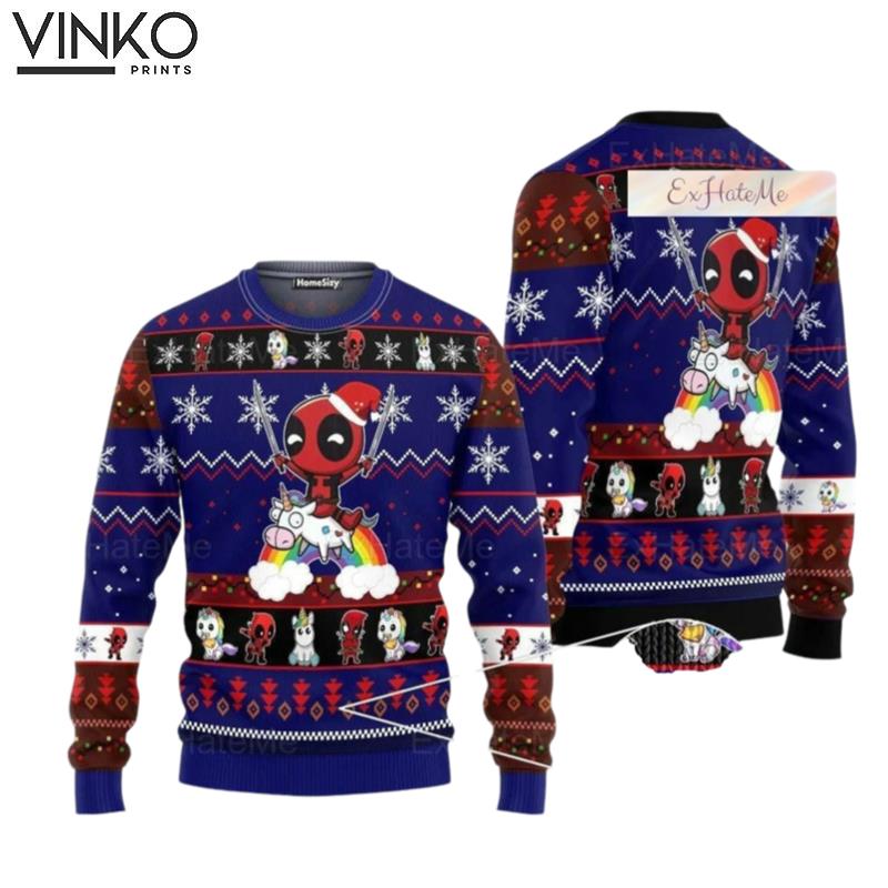 Deadpool Unicorn Deadpool Riding a Unicorn Ugly Christmas Sweater