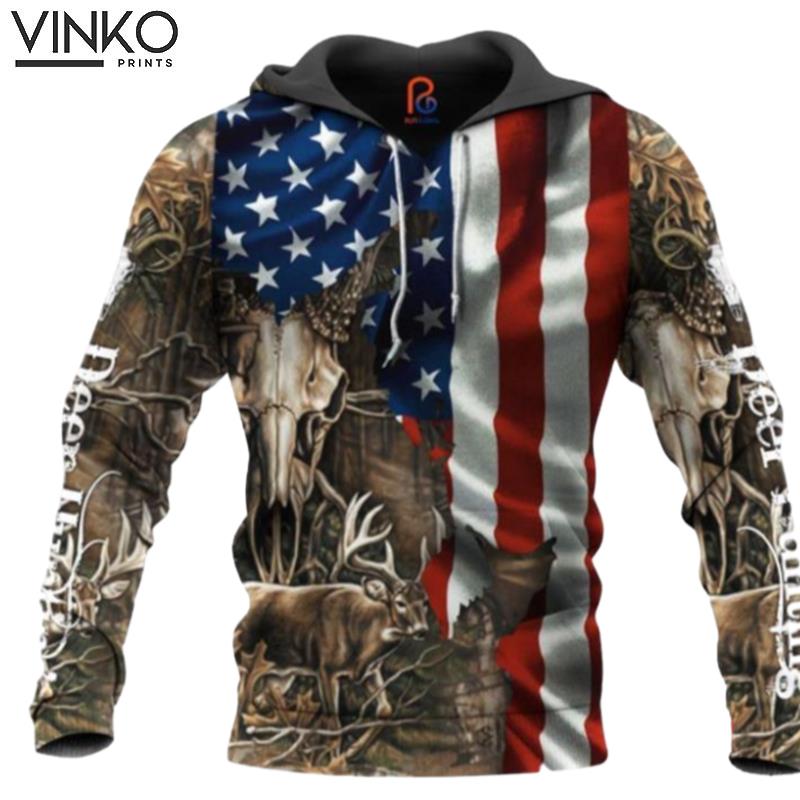 Deer Hunting American Flag Hoodie