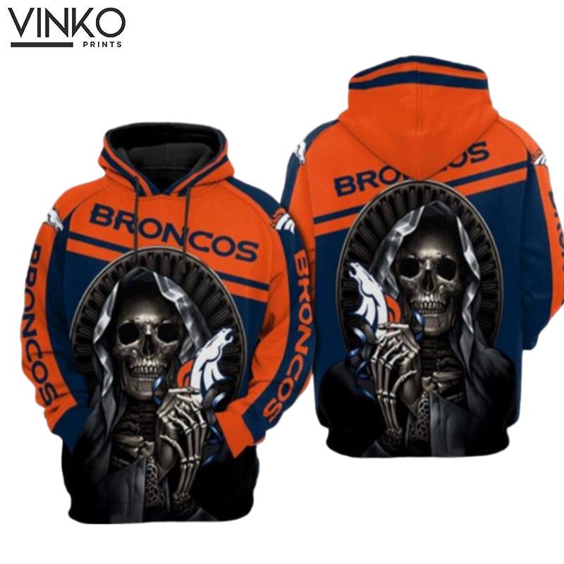 Denver Broncos Nfl Football Skull Denver Broncos Hoodie