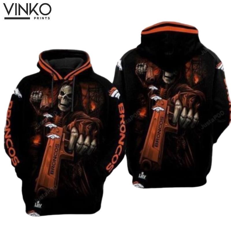 Denver Broncos Nfl Skull Guns Hoodie