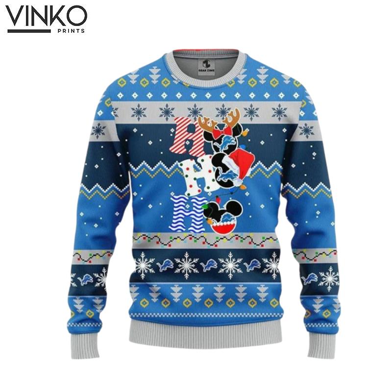 Detroit Lions HoHoHo Mickey Party Ugly Christmas Sweater