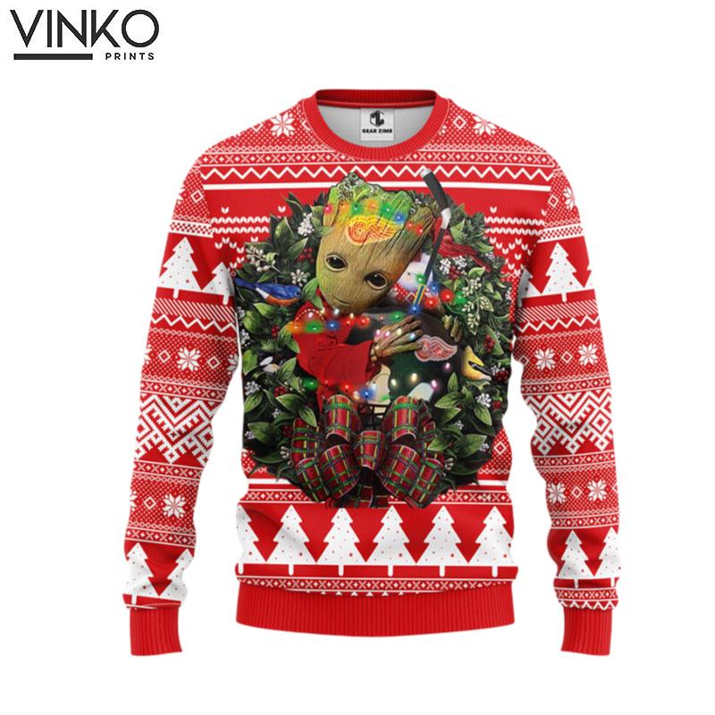 Detroit Red Wings Groot Hug Ugly Christmas Sweater