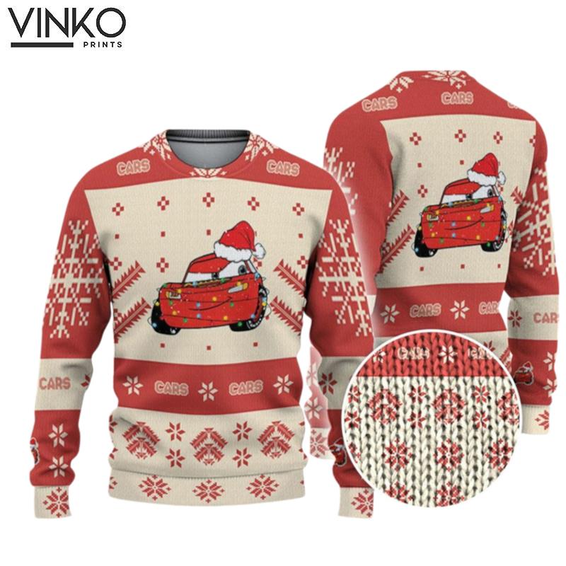 Disney Christmas Cars Lightning Mcqueen Snowflakes Ugly Christmas Sweater