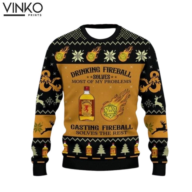 DnD Fireball Dungeons And Dragons I Said I Cast Fireball 3D Ugly Christmas Sweater