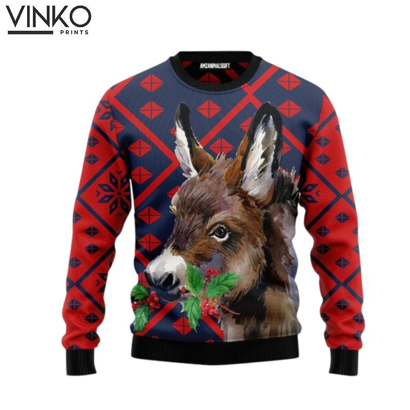 Donkey Cute Donkey _ Red Pattern Ugly Christmas Sweater