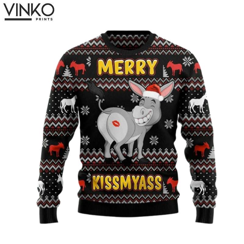 Donkeys Merry Kissmyass 3D Ugly Christmas Sweater