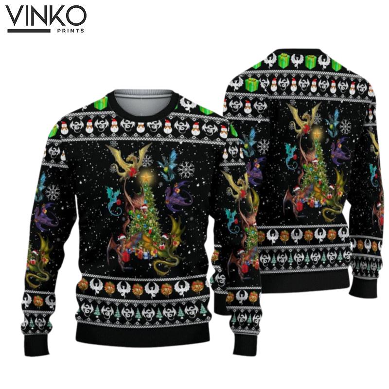 Dragon And Christmas Tree Ugly Christmas Sweater