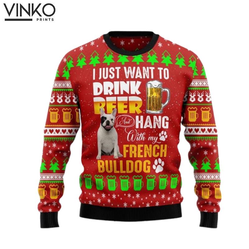 Drink Beer With French Bulldog Pet Lover Ugly Christmas Sweater