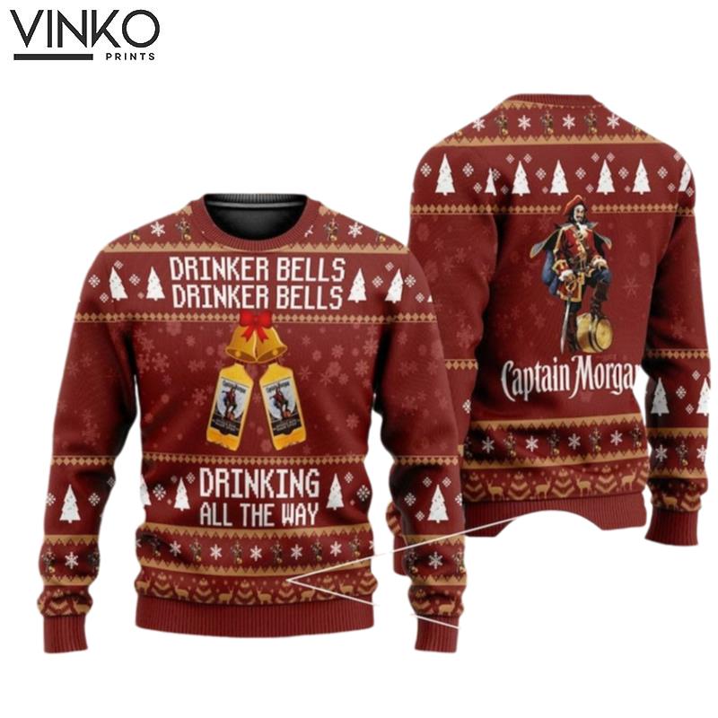 Drinker Bells Drinking All The Way Captain Morgan Ugly Christmas Sweater