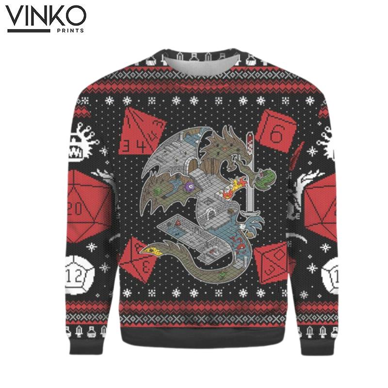 Dungeons and Dragons Gamer Dragon DnD Ugly Christmas Sweater