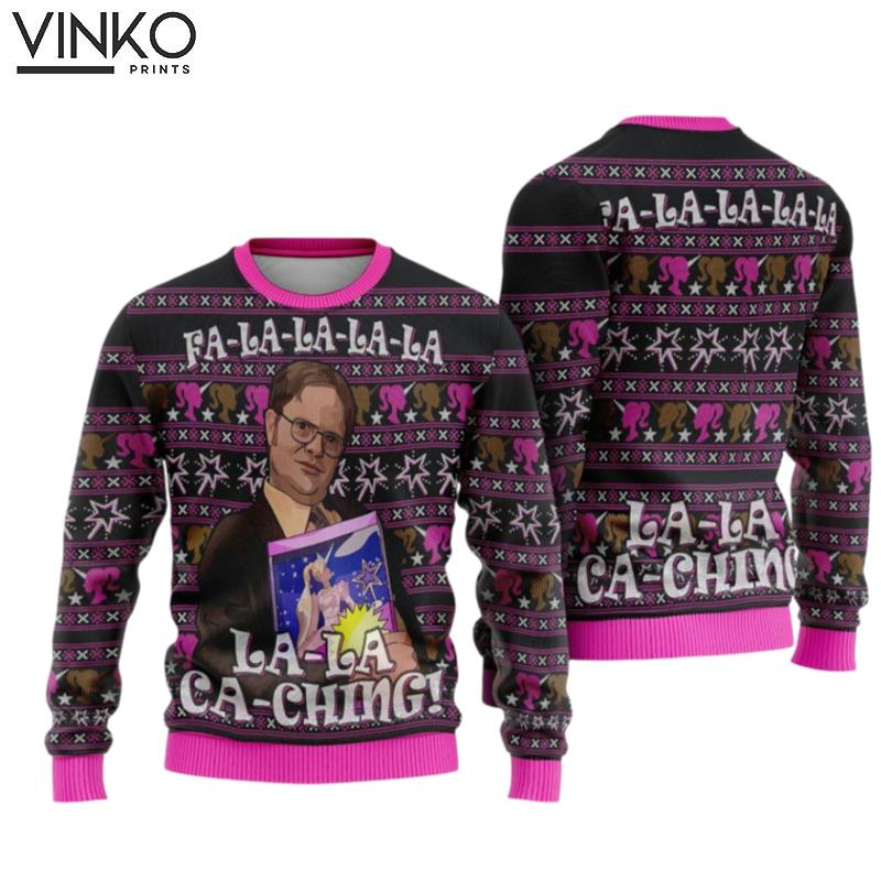 Dw Schrute Fa la la la la la kaching Michael Scott Ugly Christmas Sweater