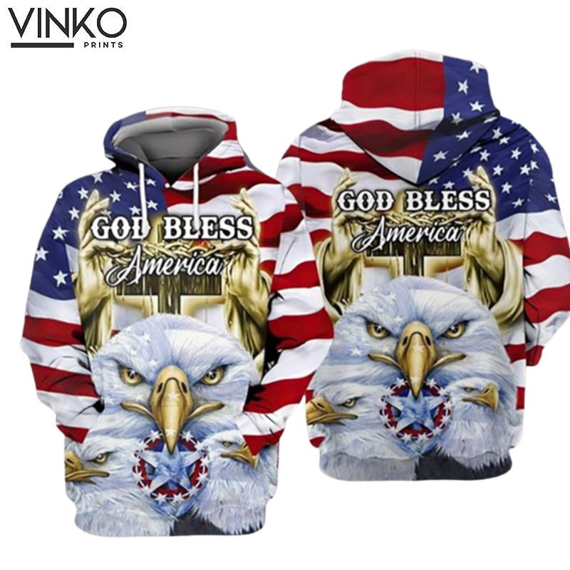 Eagle God Bless American Flag 3D Hoodie