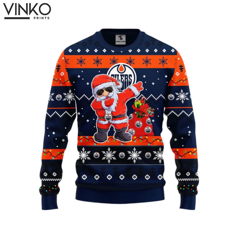 Edmonton Oilers Dabbing Santa Claus Ugly Christmas Sweater