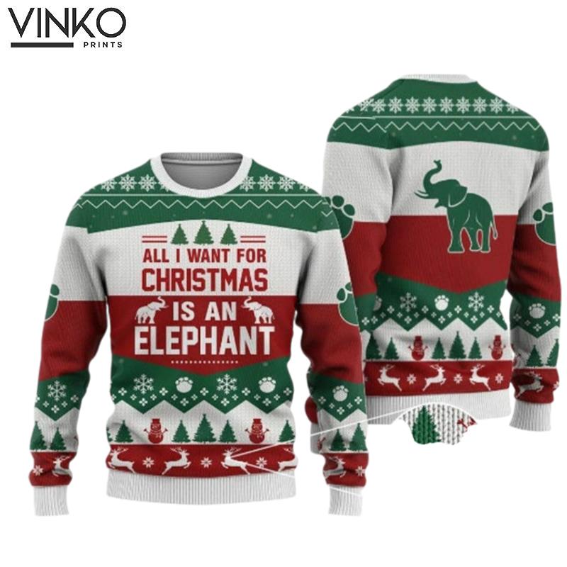 Elephant All I Want For Christma Ugly Christmas Sweater