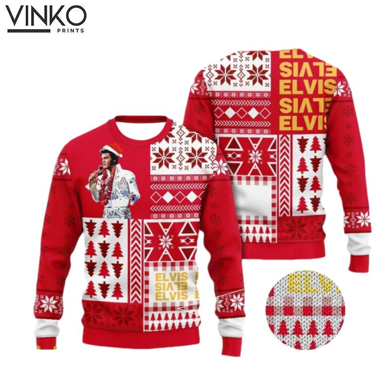 Elvis Presley 3D Design Knitted Gift Christmas Elvis Presley Ugly Christmas Sweater