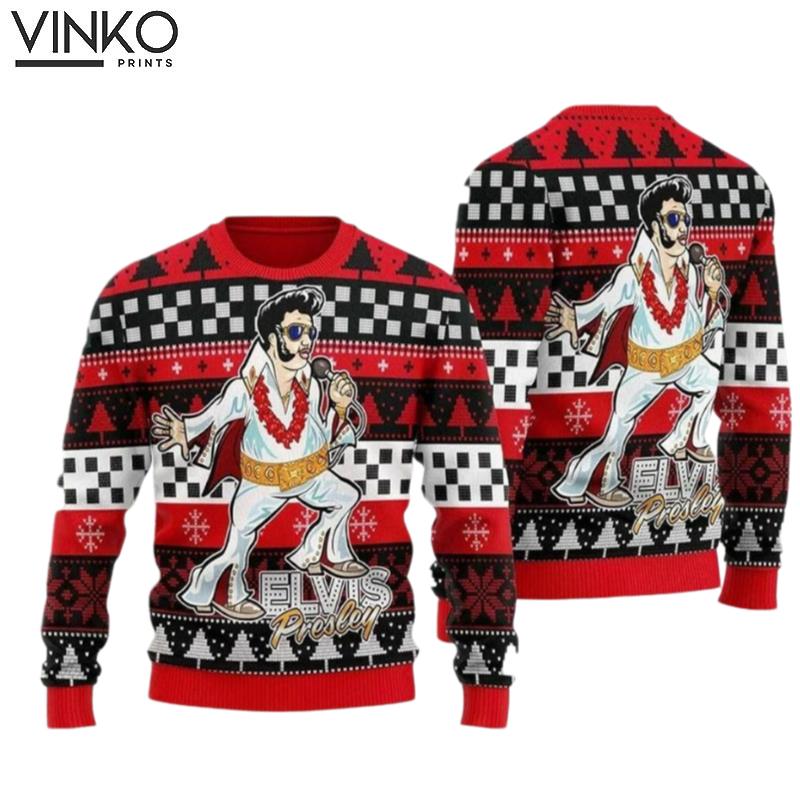 Elvis Presley Meme Elvis Presley with Santa Christmas 2023 Ugly Christmas Sweater