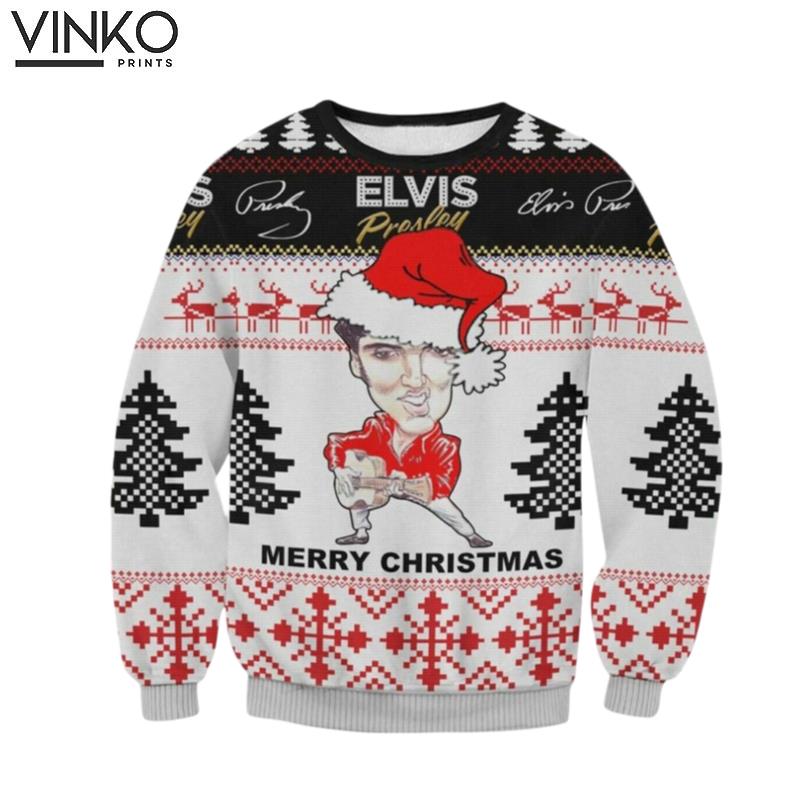 Elvis Presley Merry Chrristmas Meme Rock 3D Ugly Christmas Sweater