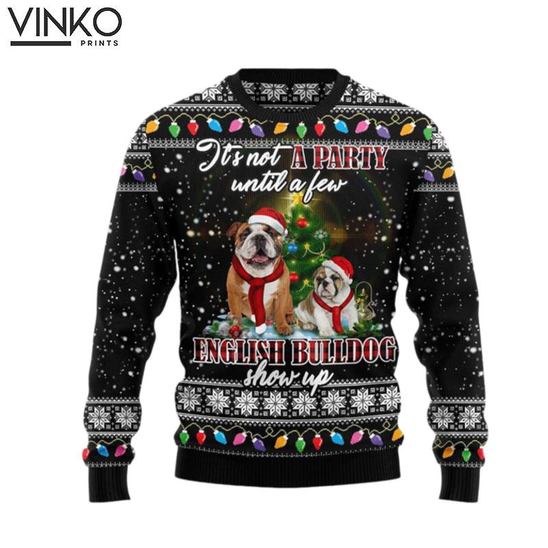 English Bulldog Show Up Funny Family Ugly Christmas Sweater