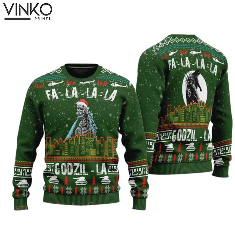 Fa La La god zilla god zilla Movie Ugly Christmas Sweater