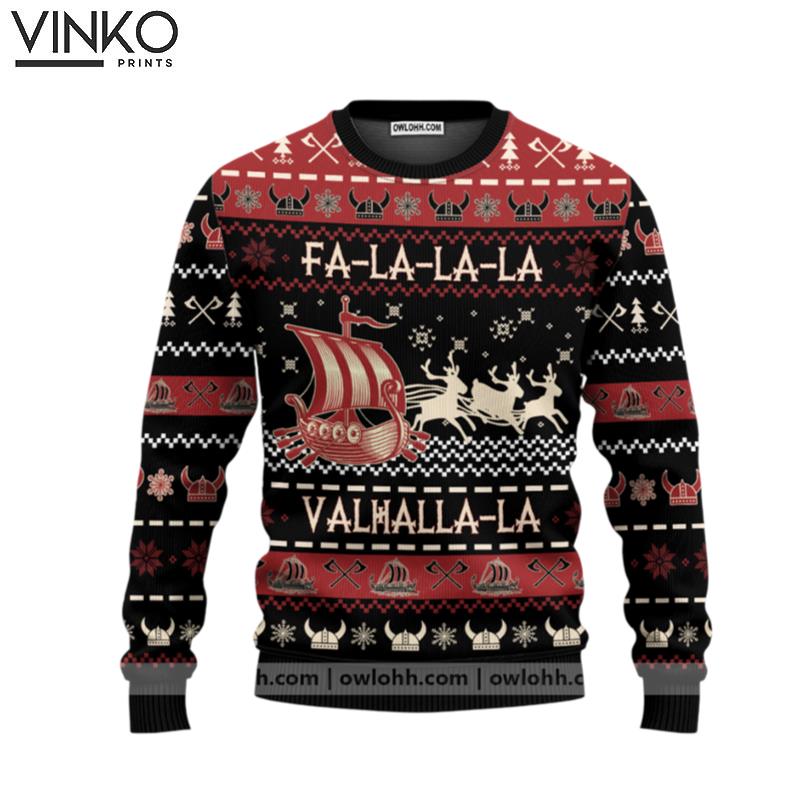 Falalala Valhalla Viking All Over PrintXmas Ugly Christmas Sweater