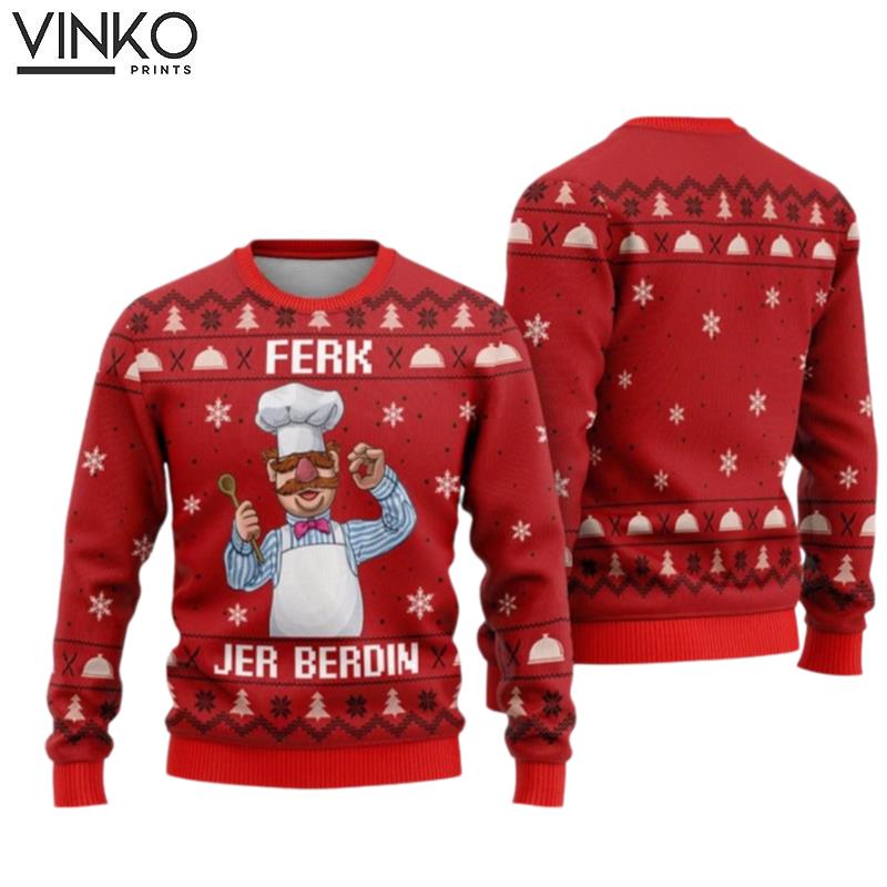 Ferk Jer Berdin Chef Gift For Xmas 3D Ugly Christmas Sweater