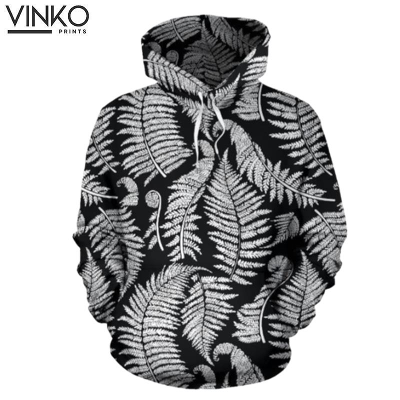 Fern Leave Black White Pattern Hoodie