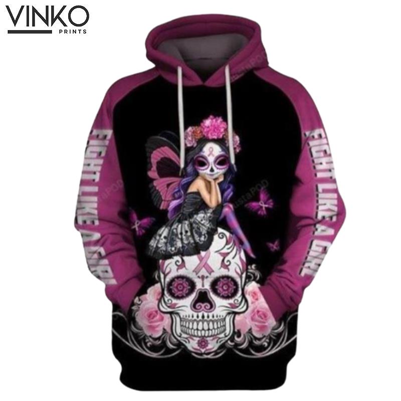 Fight Like A Girl Br East Cancer Poco Loco Sugar Skull Fairy Hoodie