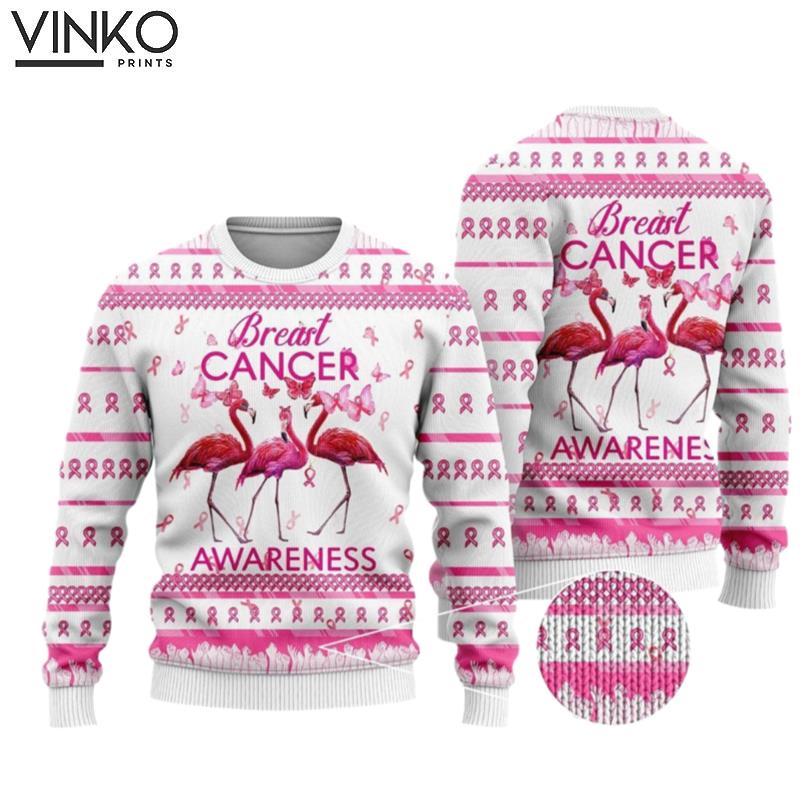 Flamingo Breast Cancer Awareness Ugly Christmas Sweater