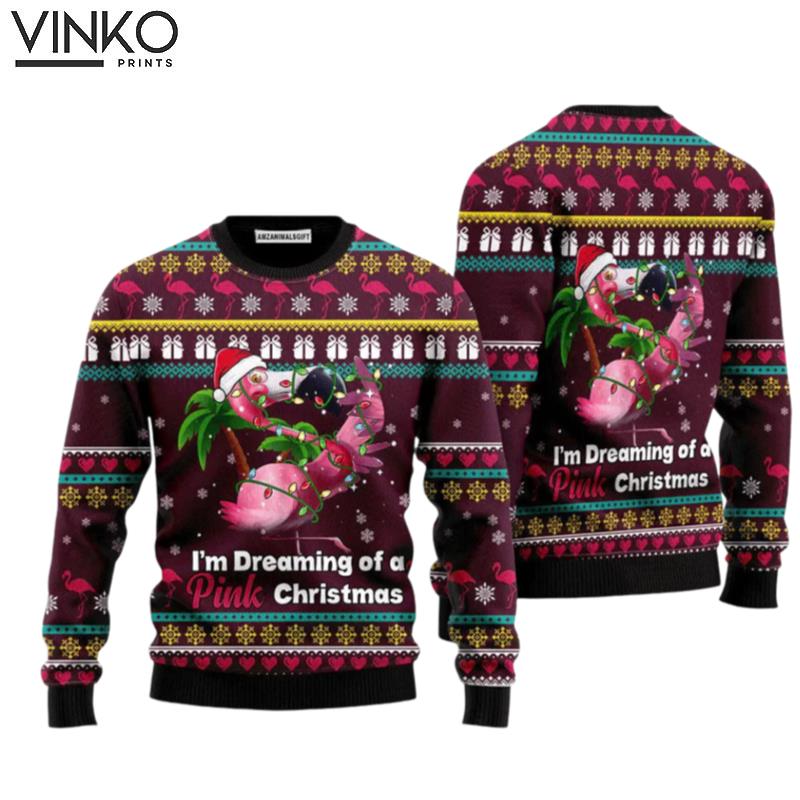 Flamingo Dream Of Pink Perfect Outfit For Christmas New Year Autumn Winter Ugly Christmas Sweater