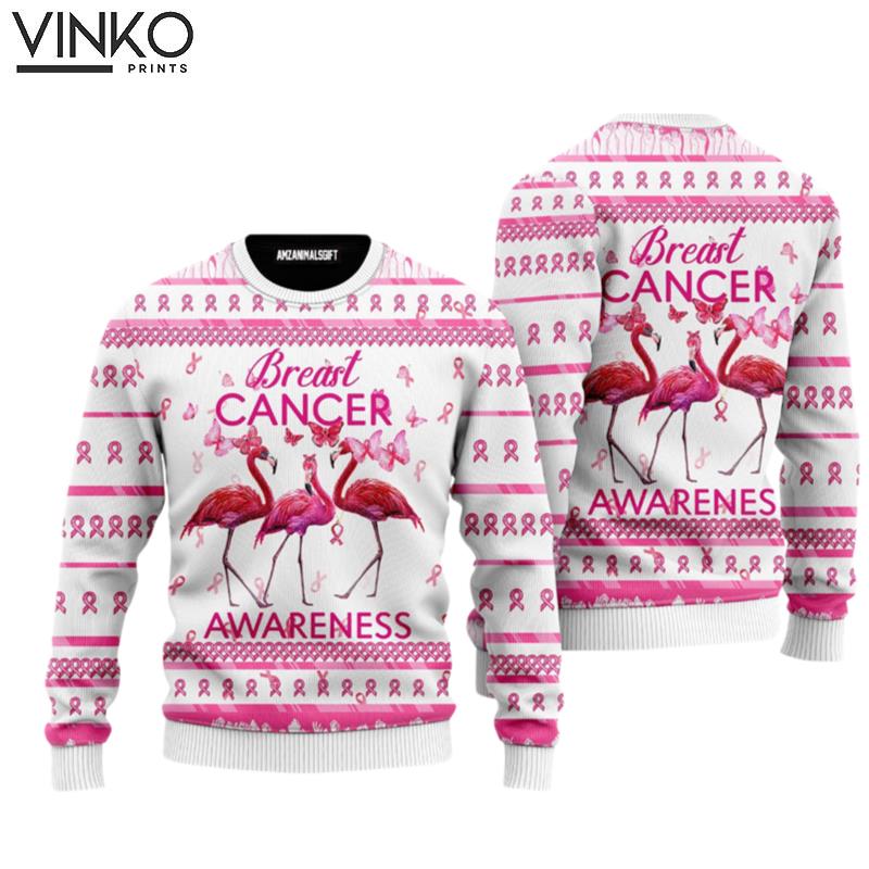 Flamingo Flamingo Breast Cancer Awareness Perfect Gift For Christmas Friends Family Ugly Christmas Sweater