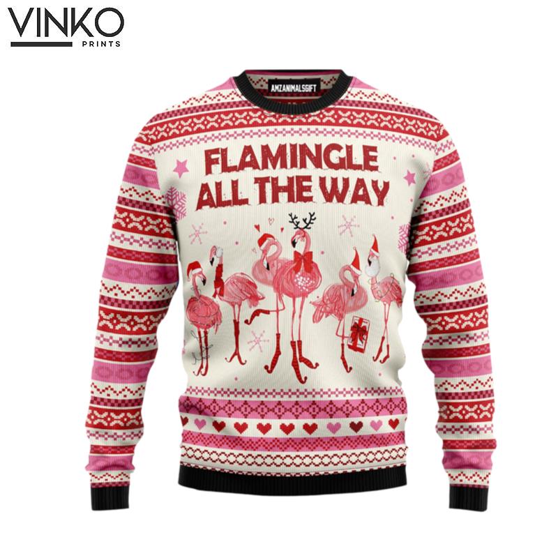 Flamingo Loves Xmas Flamingle All The Ways Flamingo Lovers Family Ugly Christmas Sweater